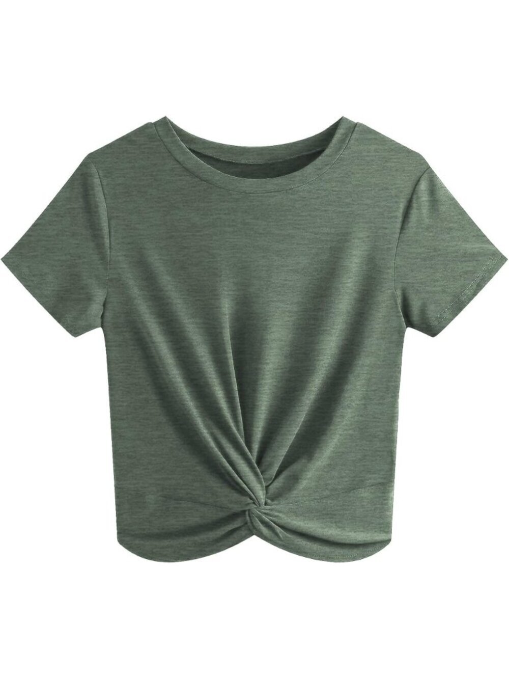 Women's T Shirt Green Summer Causal Short Sleeves Blouse Round Neck Crop Tops